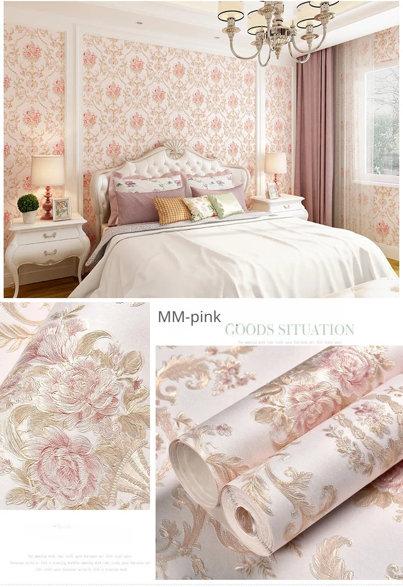 Blumentapete, selbstklebend, warm, für Mädchen, Schlafzimmer, 3D-Verdickung, Wanddekoration, Aufkleber, Wohnzimmer, Restaurant, Sofa, Hintergrund