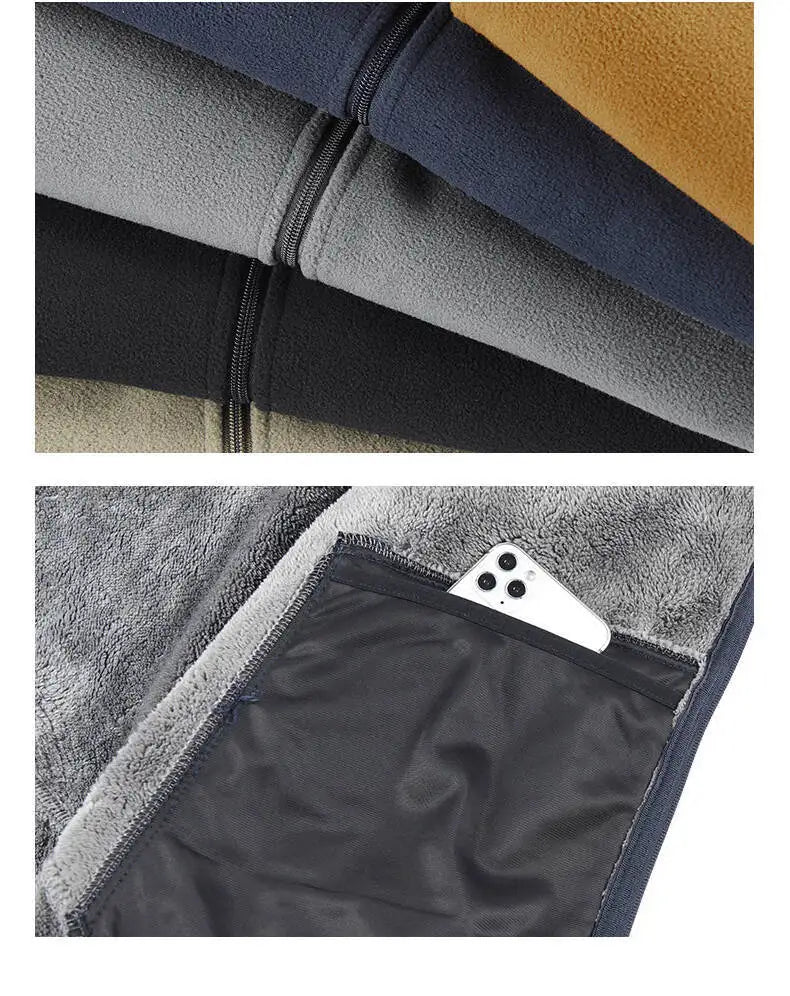 Men's Outdoor Sport Hooded Sweatshirt Jacket Warm Fleece Liner Windproof Softshell Inner Polar Fleece Coat with Zipper & Pockets.