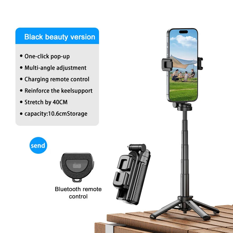 Magnetic Phone Holder 360° Rotation Pocket Selfie Stick With Bluetooth Remote Adjustable Desktop Stand for Live Streaming.