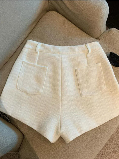 Fashion Tweed High Waist Women Shorts Autumn Winter Slim Office Woolen Black Shorts Women.