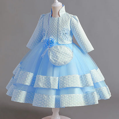 Neues Mädchenkleid, zweiteiliges Set, 3–10 Jahre alt, wunderschönes Weihnachts-Performance-Kleid, Herbst-Party-Abschlussballkleid für Mädchen.