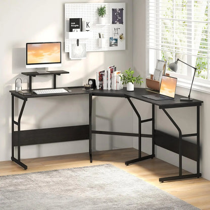 Schreibtisch L-Form, reversibler Eckschreibtisch mit Monitorständer und Ladestation, Ecktisch, Gaming Computertisch, Bürotisch