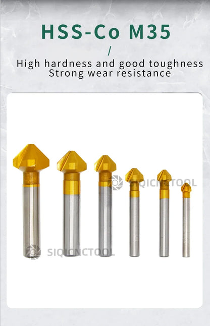 SLUGB 90 Grad 3-schneidiges HSS-Fasenfräser-Schaftfräser-Werkzeug für Holz, Stahl, Senker, Bohrer-Set, Elektrowerkzeug, fertig