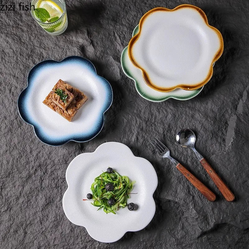 Creative Flower Shape Ceramic Plate Dessert Cake Plate Pasta Dish Sushi Plate Serving Plates Molecular Cuisine Tableware.