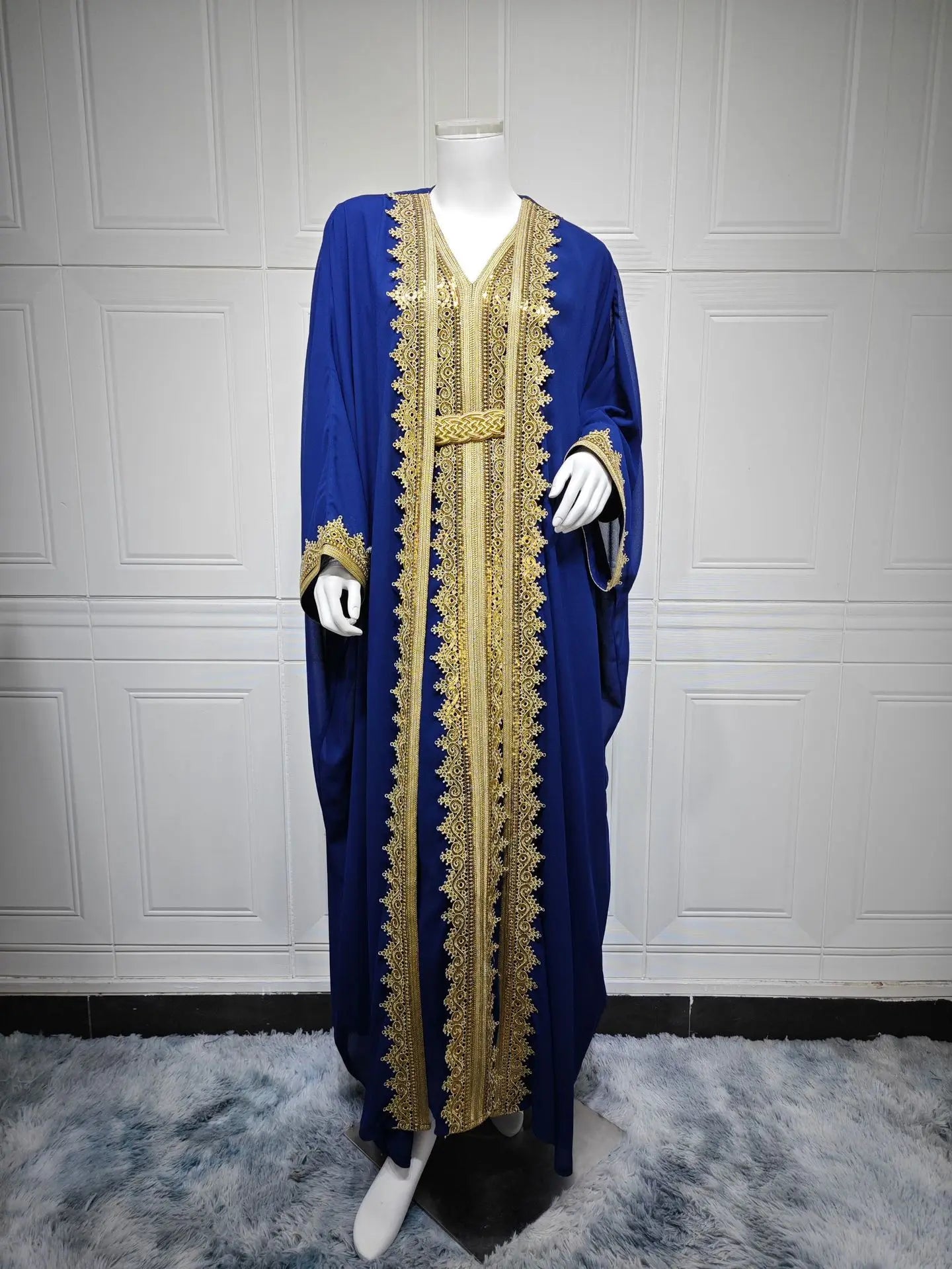 Uni Ramadan Sequins Dubai Abayas Arab Tunics Batwing Sleeve Dresses For Women Gala Two pieces Moroccan Elegant Kebaya