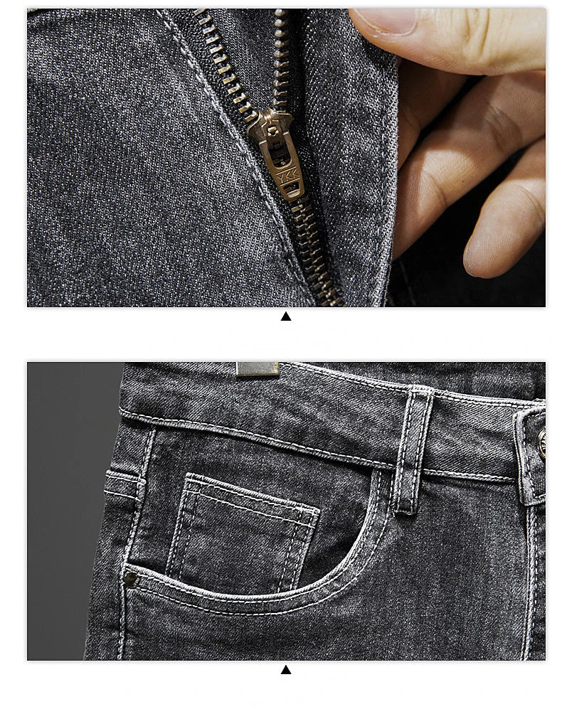 2024 New Spring Autumn Men's Nine-Point Pants Slim Jeans Fashion Casual Denim Trousers Smoke Gray Blue Gray Brand Clothing.