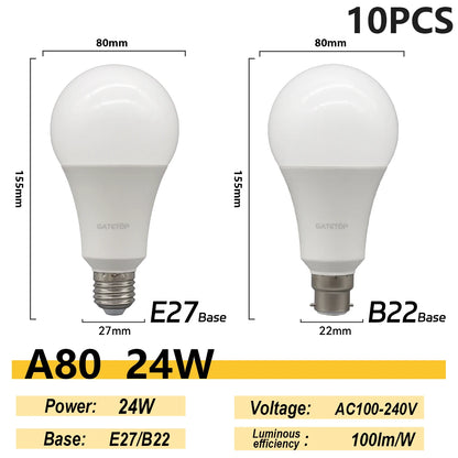 1/10PCS Energiesparlampe E27 B22 Lampen A60 A80 AC220V 230V 110V LED-Licht 20W 18W 24W für Home Derection Wohnzimmerbeleuchtung
