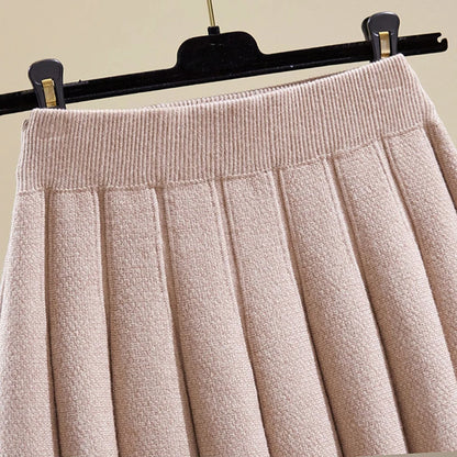 All Match Knitting Short Pleated Skirt Women Autumn Winter 2025 High Waist Mini Skirts Woman Casual Solid Thick A Line Skirts.