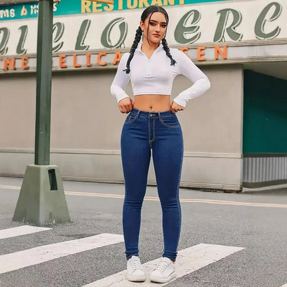 Spring 2025 Women's Retro Slim Fit Denim Jeans High Waist Elastic Butt Lifting Long Pants Trendy Girls High Waist Jeans.