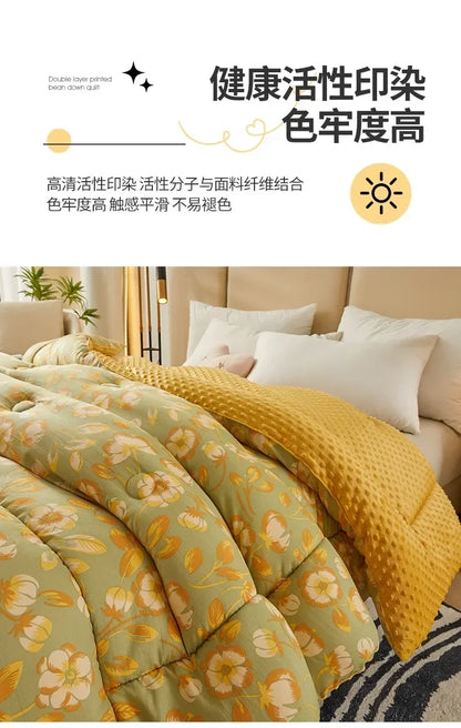 Home Textiles Comforter Stitch Printed Velvet Quilt Comforter Throw Blankets for Beds Winter Thicken Warm Quilt Core Bedding 이불