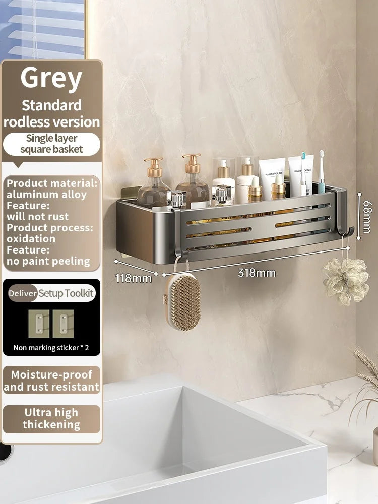 Kein Bohren Aluminium Badezimmer Regal Regale Shampoo Make-up Lagerung Halter Küche Organizer Wand Badezimmer Zubehör