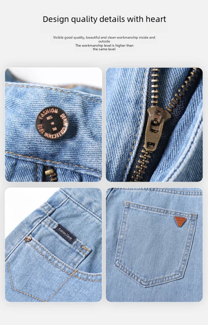 Light Blue American Retro Jeans Men Soft Loose Straight Cylinder High Street Workwear Casual Loose Legs Pants.