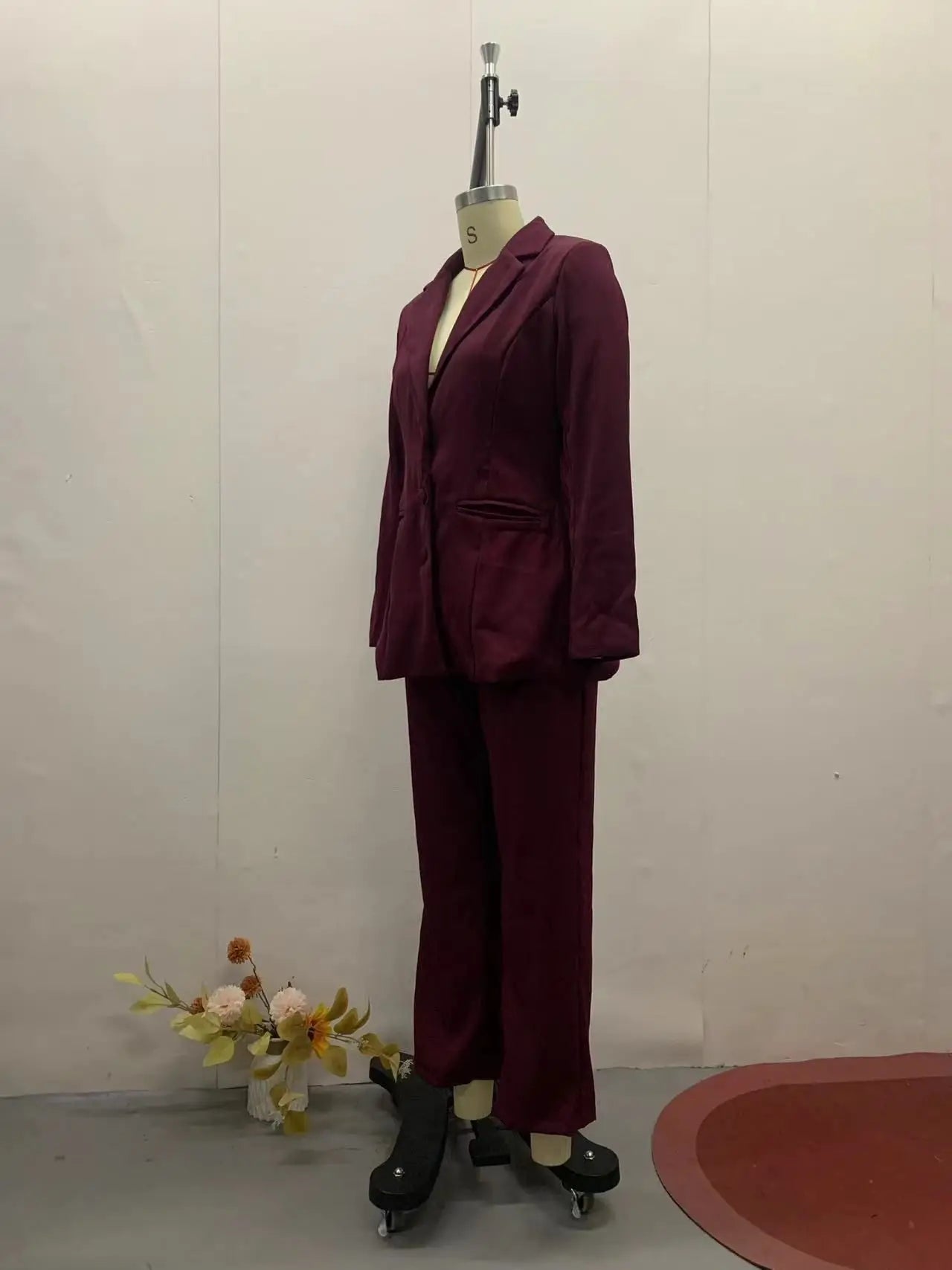 American New Fashion Women's Solid Color Casual Trendy 2 Piece Sets Long Sleeve Suit Blazers Wide Leg Trousers Female Clothes.