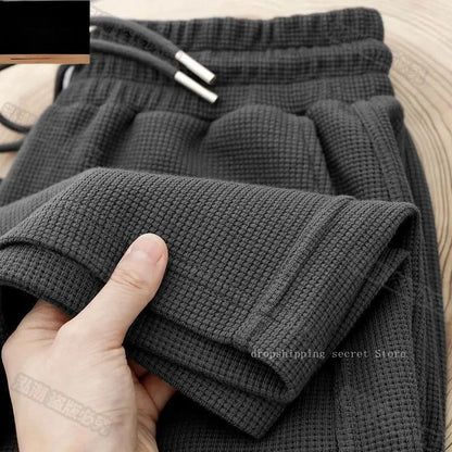 Men's Breathable Casual Pants, Heavyweight Waffle Style Loose Straight Leg Pants Jogging Pants Men's Trousers.