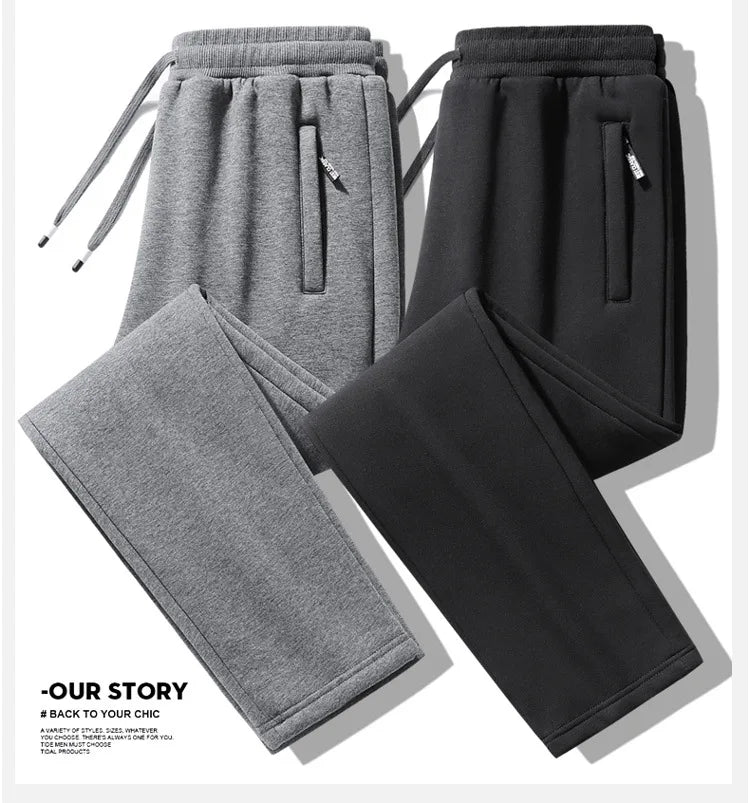 Winter Men's Cotton Fleece-Lined Sweatpant Men Plush Thick Lambswool Thermal Drawstring Trousers Casual Comfortable Sports Pants.