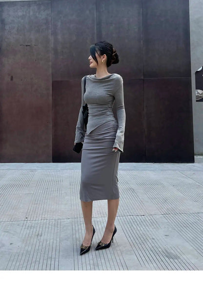 New Spicy Girl One Shoulder Trumpet Long Sleeve T-shirt Female Autumn Slim Sweet Fashion Korean Women Tees Sweet 2025 New 91NV.