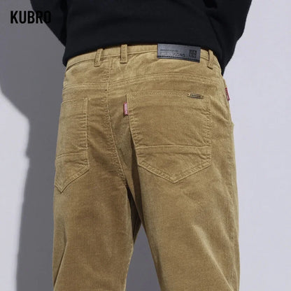 KUBRO High Quality Corduroy Fabric Men's Business Casual Trousers Autumn Korean Style Small Straight Slim Versatile Cargo Pants.