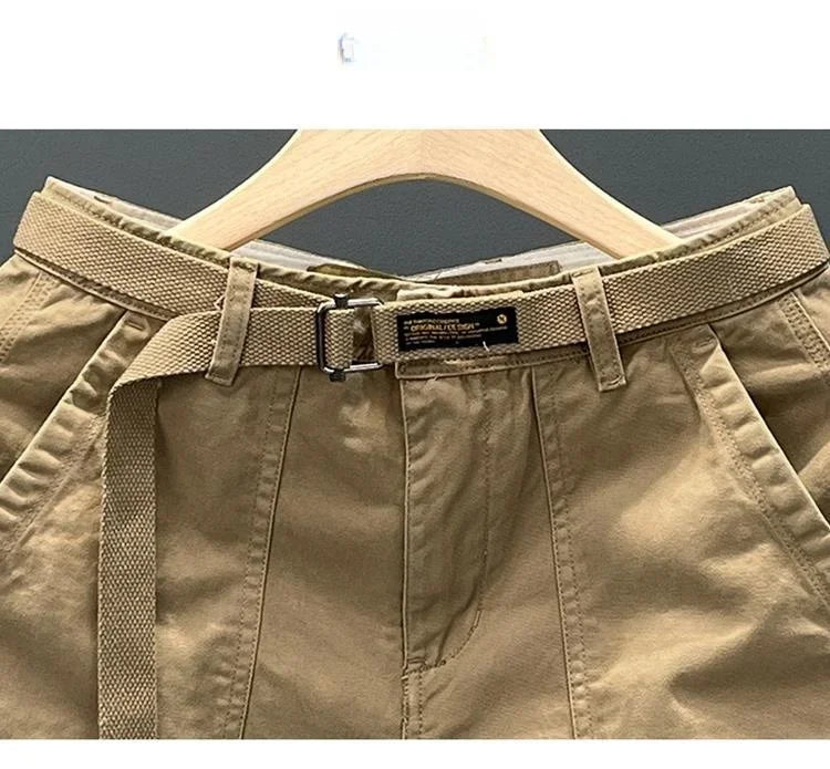 Autumn Summer Wide Leg Cotton Work Trousers Men's Cone Straight Loose Wear Resistant Pocket Pants Retro Wash Casual Workwear.