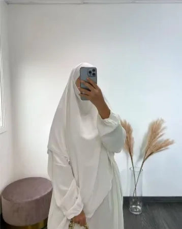 Eid Muslim Women Long Khimar 2 Piece Set Abaya Dress Prayer Garment Hijab Full Cover Islamic Ramadan Kaftan Djellaba 2023.