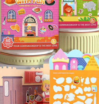 Kids' Reusable Castle Jelly Sticker Book Multi-Theme DIY Creative Jelly Stickers Portable Quiet Busy Book Montessori Sticker Toy.