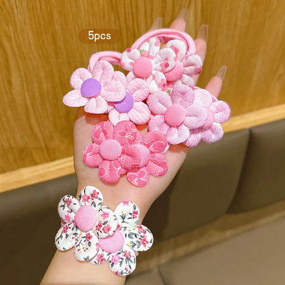 5 Cute Pink Flower Hair Rings Princess Head Flower Hair Accessories Suitable for Daily Use.