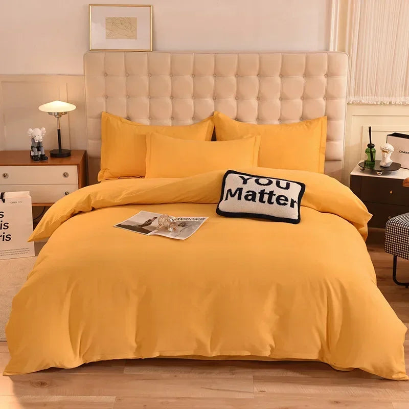 2024 new light luxury solid color thickened cotton abraded four-piece set, pure cotton warm, available in autumn and winter