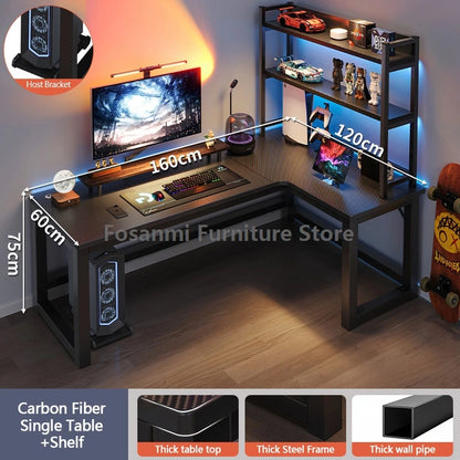 L-förmiger Eck-Gamer-Schreibtisch für das Heimbüro, breiter großer Computertisch mit Kabelloch, moderner schwarzer Gaming-Studien-Arbeitstisch