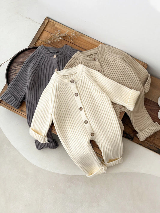 2025 herbst Pullover Neugeborene Mädchen Jungen Ein Stück Kleidung Stricken Strampler Solide Baby Jungen Overall Verdicken Strickwaren Outfits.