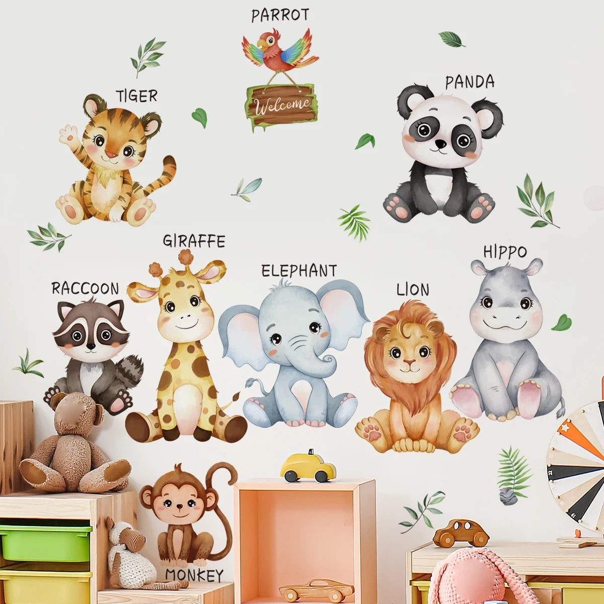 Safari Jungle Woodland Animals Wall Decals Wall Stickers for Boys Girls Baby Nursery Kids Bedroom Living Room Classroom Decor.