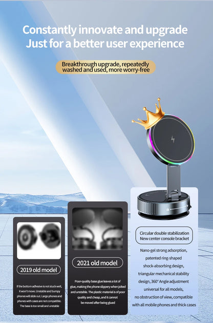 2025 New K3 Wireless Charger Car Phone Holder Colorful Light Vacuum Suction Cup Charging Can 360° Rotate Foldable Phone Holder.