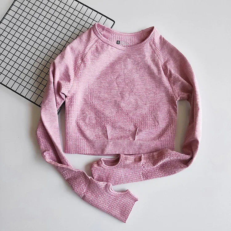 Seamless Shirts Crop Top Long Sleeves Shirts for Women Sports Fitness Gym Clothing Workout Tops Sports Shirts