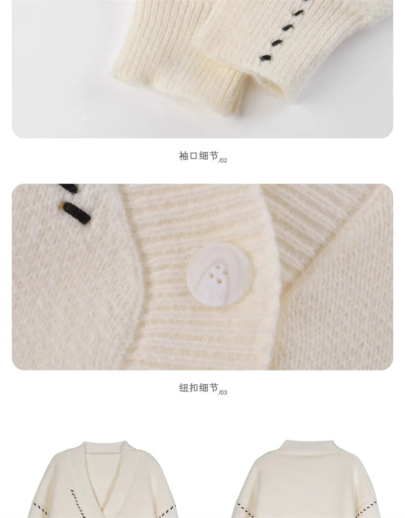 Women's Sweater Coat In Autumn and Winter V-neck Sweaters Jacket To Keep Warm and Loose Wild Academic Style Chic Cardigan.