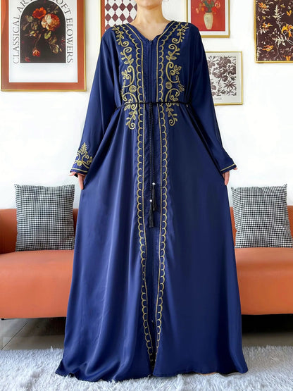 2025 New Elegant Women Abaya Long Sleeve Chiffon Loose Open Abaya Muslim Islamic Clothing Cardigan Style for Special Occasions.