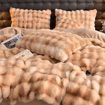 2024 new light luxury rabbit velvet four-piece set thickened warm milk velvet rabbit hair tie-dye bed sheet quilt cover