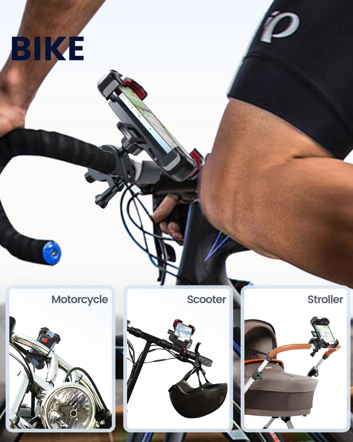 Joyroom Universal Bike Phone Holder 360° View Bicycle Phone Holder for 4.7-7 inch Mobile Phone Stand Shockproof Bracket GPS Clip.