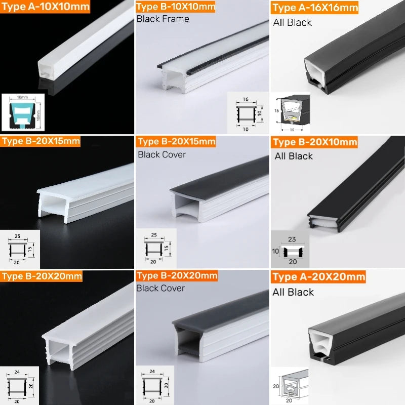 Recessed Black Silicone Tube LED Neon Light Flexible Rope Channel Diffuser WS2811 WS2812B Outdoor Waterproof Ribbon Strip Lights.