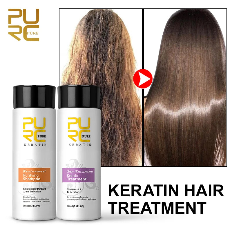 PURC Professional Brazilian Keratin Hair Treatment Cream Straightening Smoothing Scalp Treatment Purifying Shampoo Hair Care.