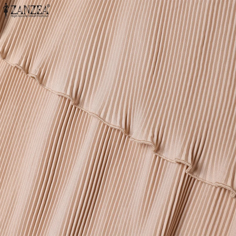 2025 ZANZEA Fashion Women Autumn Long Sleeve Maxi Sundress Muslim Abaya Dresses Duabi Robe Femme IsIamic Clothing Hijab Vestidos.