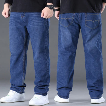 Große Größe Herren Jeans High Stretch Denim Stoff Große Größe Hosen für 45-150 kg Jeans Hombre Jeans mit weitem Bein Pantalon Homme.