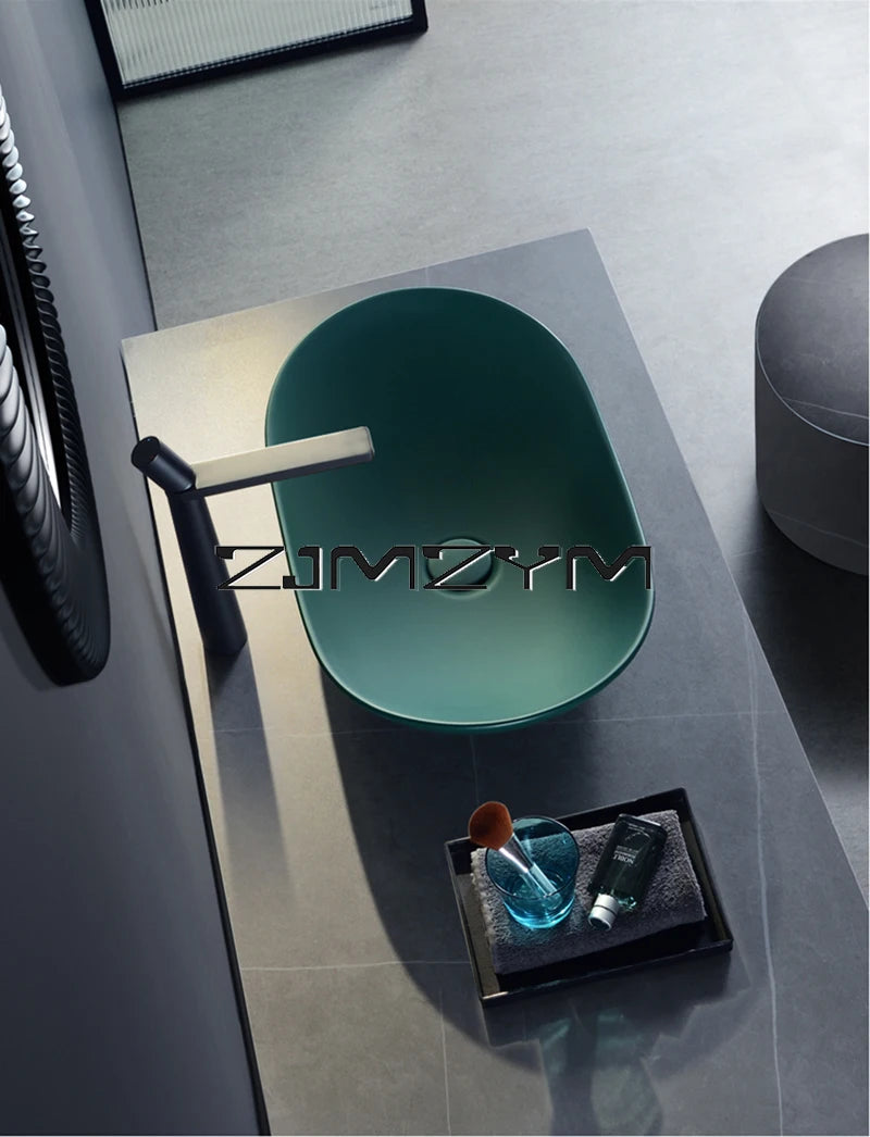 Nordic Keramik Gefäß Waschbecken Eitelkeit Schüssel Oval Badezimmer Tisch Waschbecken Toilette Balkon Kunst Becken Über Theke Sockel Waschbecken