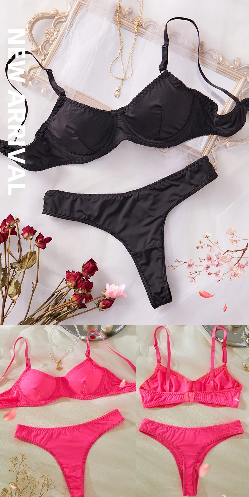 Ladies Smooth Comfortable Thin Underwear Women Sexy Nightwear Inner Solid Color Sleep Underwear Bra Set.