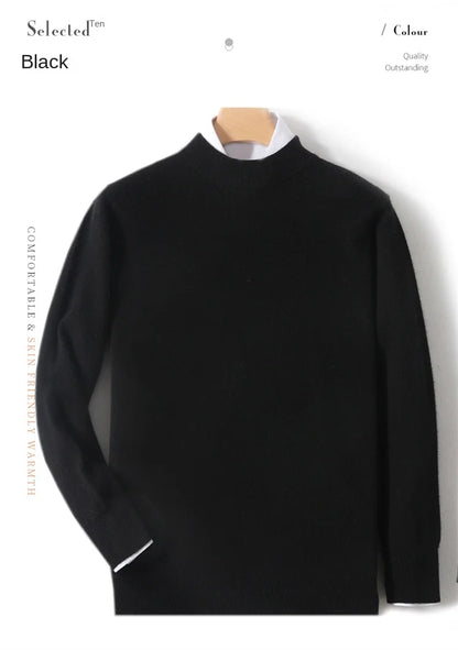100% Pure Merino Wool Men's Semi High Neck Pullover Solid Color Plus Size Casual Sweater Autumn And Winter Sports Cashmere Top