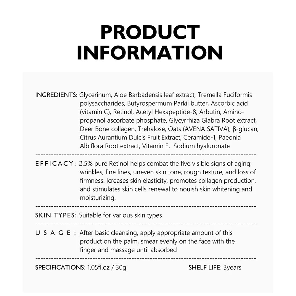 1/2/3/5PCS Retinol Facial Cream Anti-aging Removal Wrinkle Fine Lines Repair Skin Barrier Whitening Brightening Moisturizing.