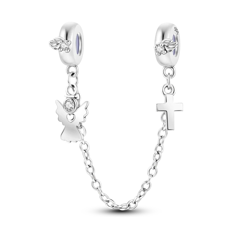 Silver Clasp 925 Sterling Silver CZ pave Clip Charms Daisy Beads Stopper Safety Chain fit Original Bangle Bracelet Jewelry Clip