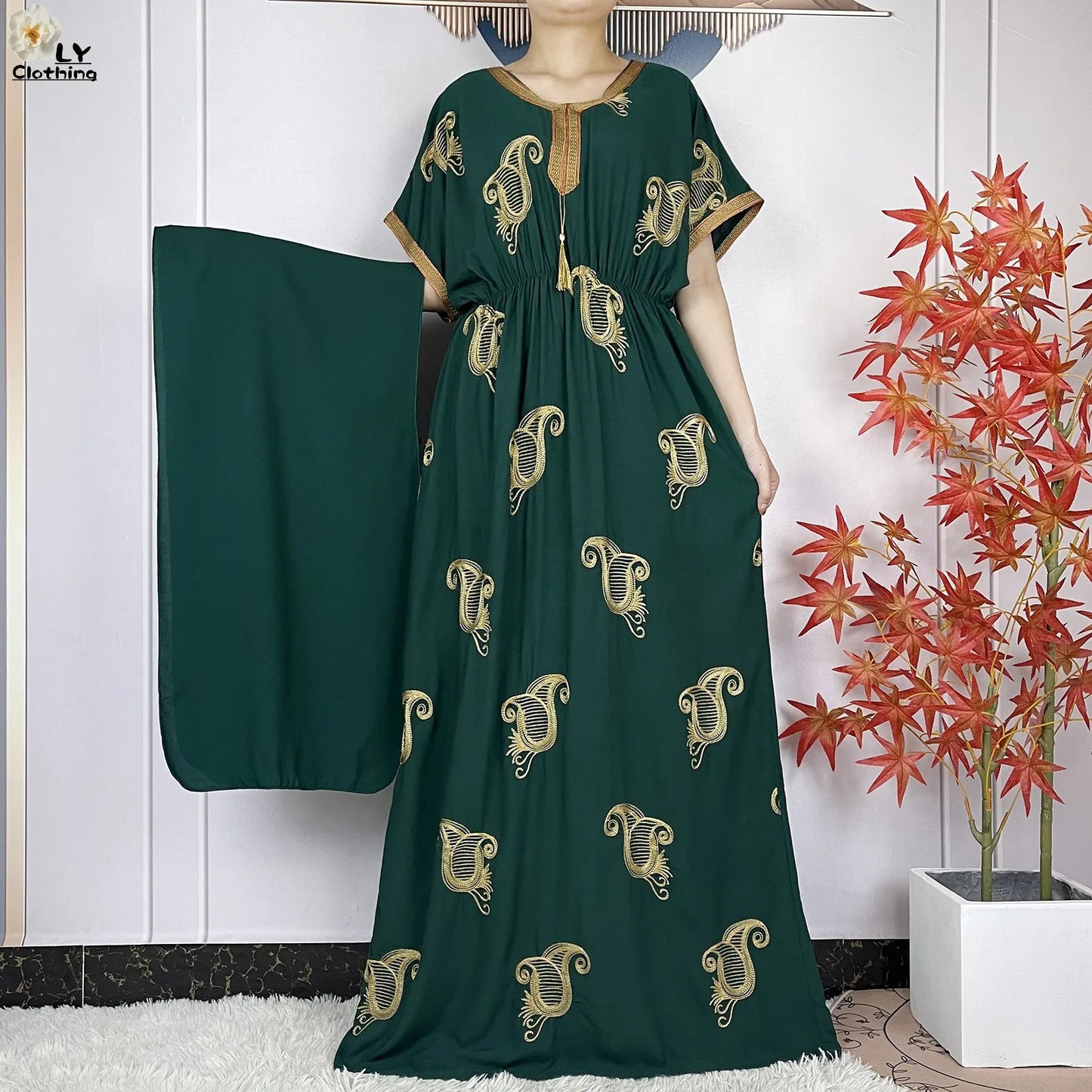 New Dubai Fashion Women Party Evening Dress 2024 Summer Short Sleeve Elasticity Embroidery Femme Robe African Islam Loose Abaya.