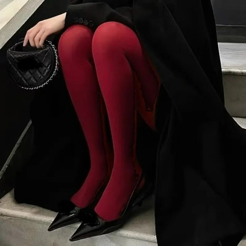 1/2Pcs Wine Red Stocking Tights Women Vintage Sexy Burgundy Thin Thick Super Elastic Anti-Hooker Senior Pantyhose Long Socks