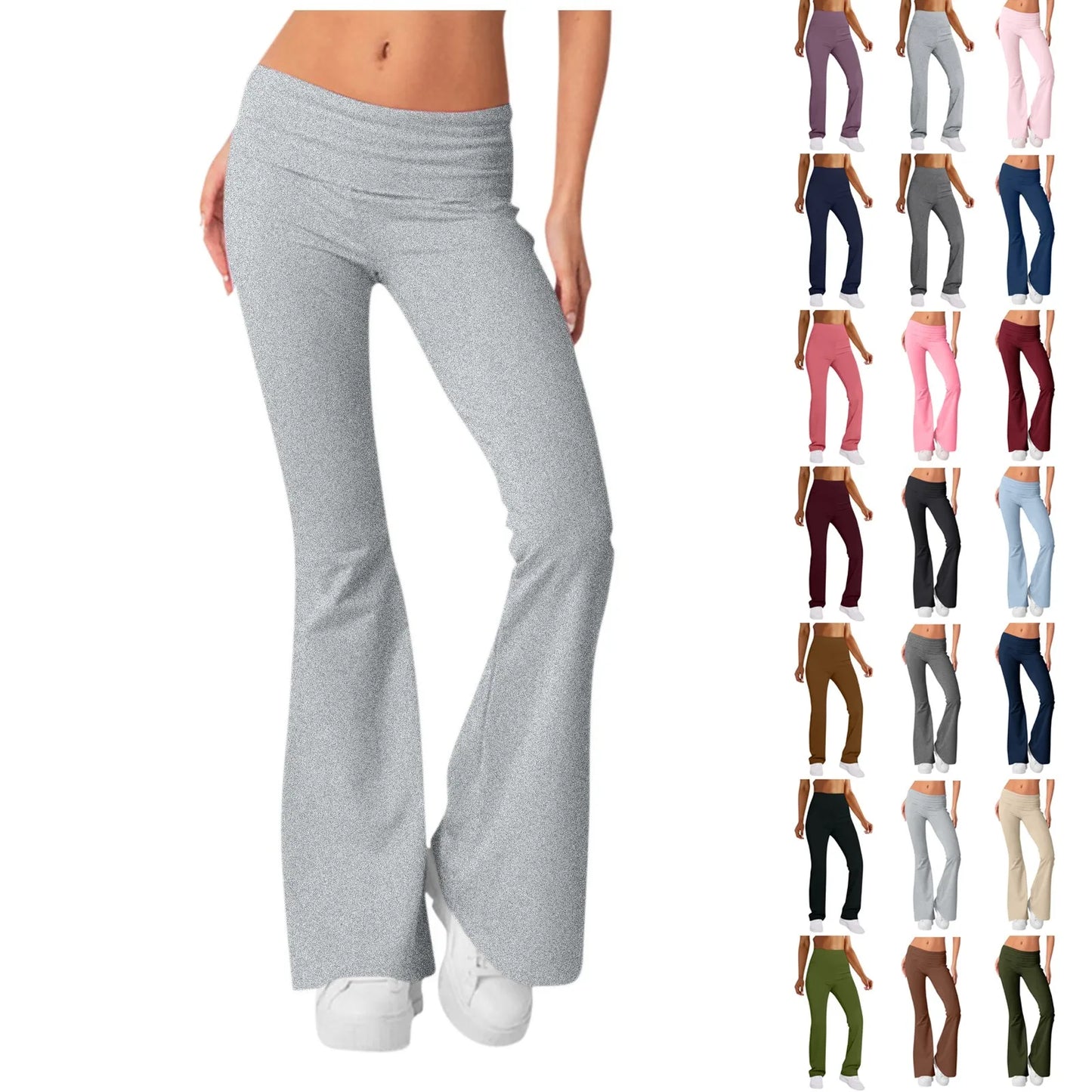 Damenmode, einfarbig, schmale Passform, schmale Reverse-Taille, niedrige Taille, elastische Taille, Schlaghose, Hose für Damen, Damenhose 2024