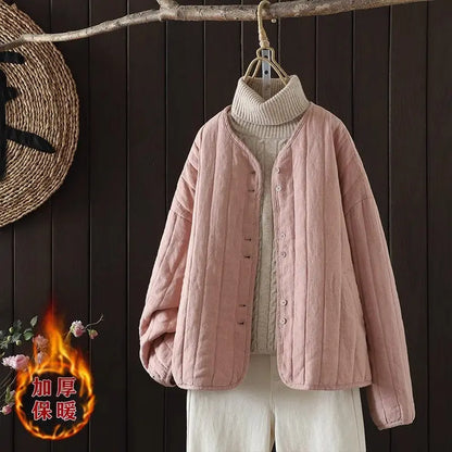 2023 Retro Kunst Winter kurze Jacke Frauen einfarbig personal isierte vielseitige lose lässige Baumwoll mantel geste ppte Tops z4260.