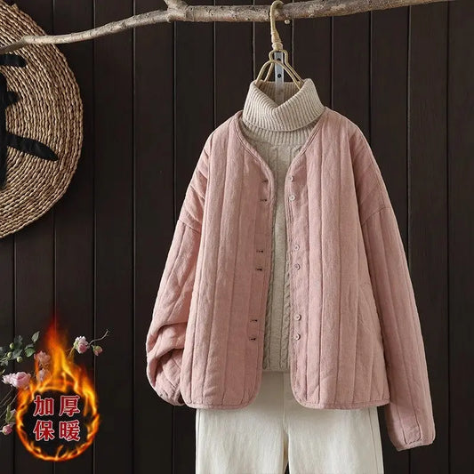 2023 Retro Kunst Winter kurze Jacke Frauen einfarbig personal isierte vielseitige lose lässige Baumwoll mantel geste ppte Tops z4260.