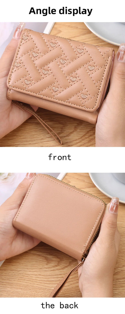 Women's Short Embroidered Love Zero Wallet Zipper Buckle Large Capacity Card Bag Versatile Fashion Simple.